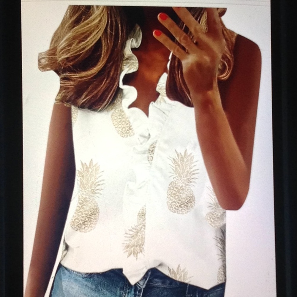 🔥PINEAPPLES - Ruffle Collar Sleeveless White Top - Picture 5 of 6